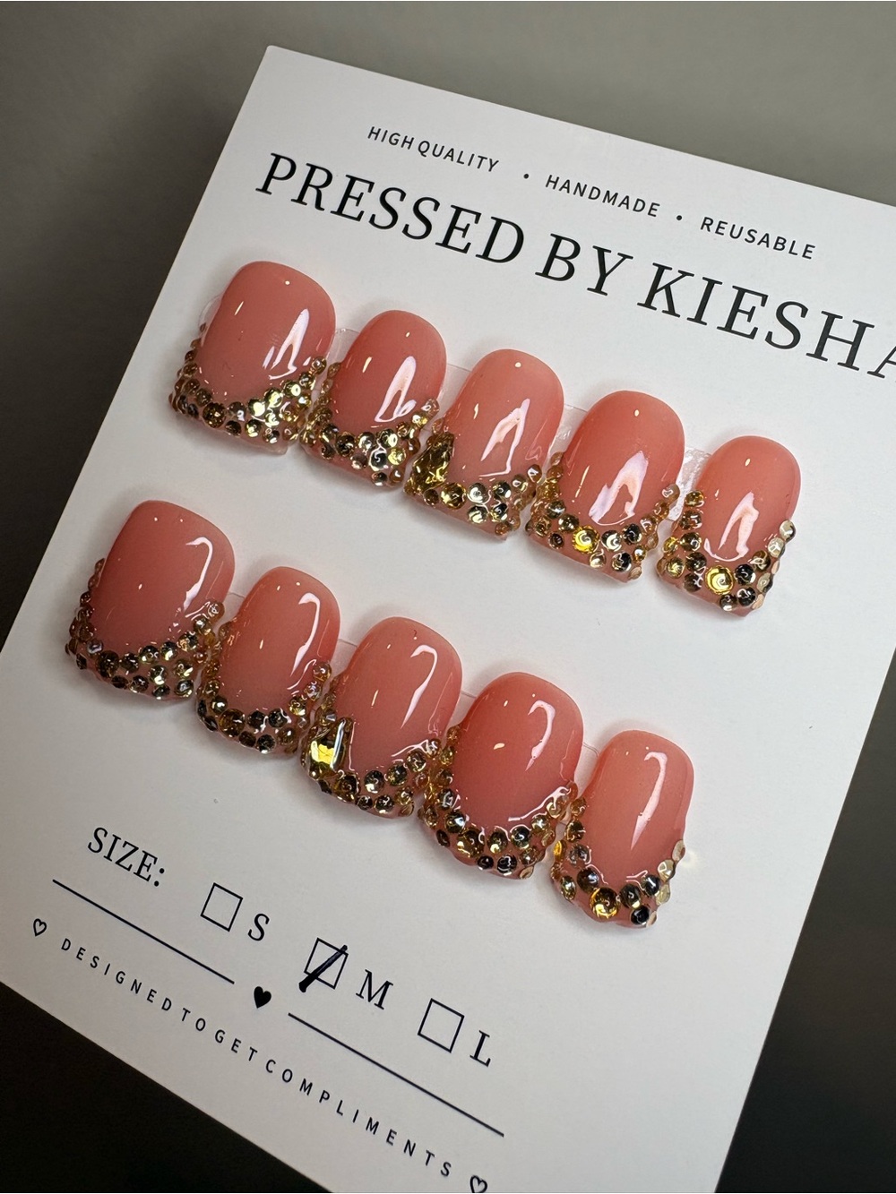 Nude Base with Gold Gemstone Press-On Nails